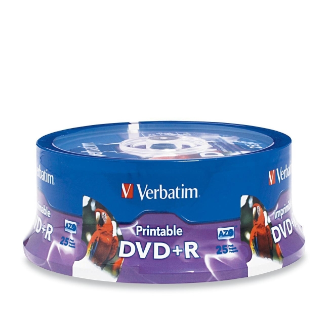 Verbatim DVD+R 4.7GB 16x White Inkjet Hub Printable 25pk Spindle 96190