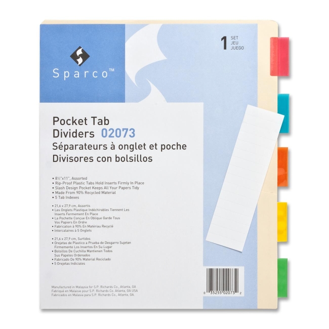 Sparco Ring Binder Pocket Tab Divider 02073 SPR02073