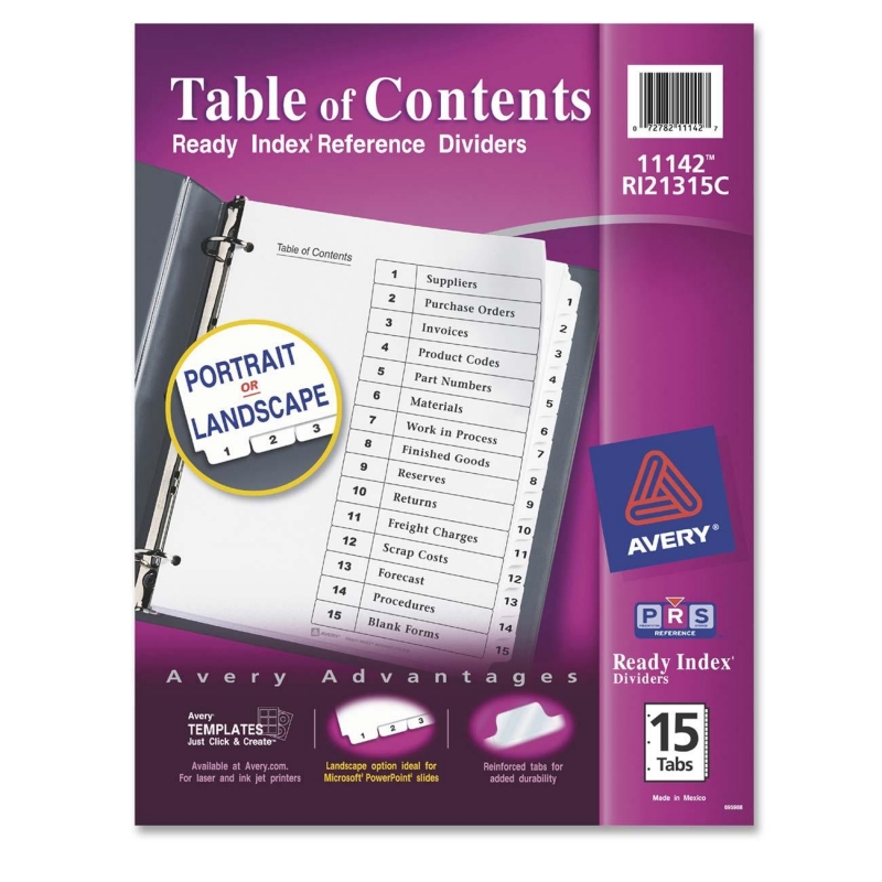 Classic Ready Index Table of Contents Divider Avery Dennison 11142 AVE11142