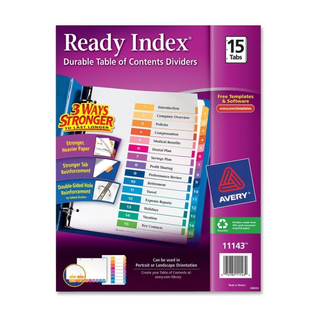 Avery Ready Index Table of Contents Reference Dividers 11143 AVE11143