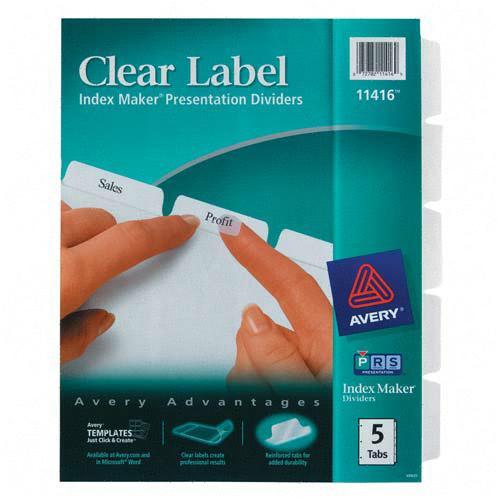 Index Maker Clear Label Divider with White Tabs Avery Dennison 11416 AVE11416