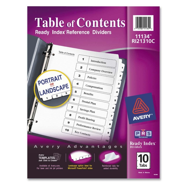 Avery Classic Ready Index Table of Contents Divider 11134 AVE11134