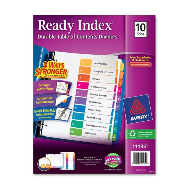 Avery Ready Index Table of Contents Reference Dividers 11135 AVE11135