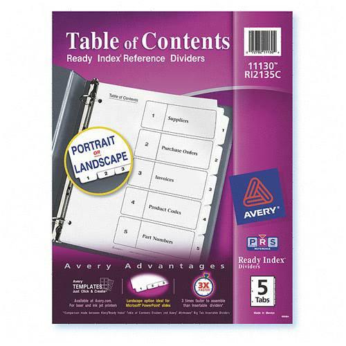 Classic Ready Index Table of Contents Divider Avery Dennison 11130 AVE11130