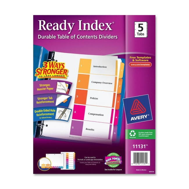 Avery Ready Index Table of Contents Reference Dividers 11131 AVE11131