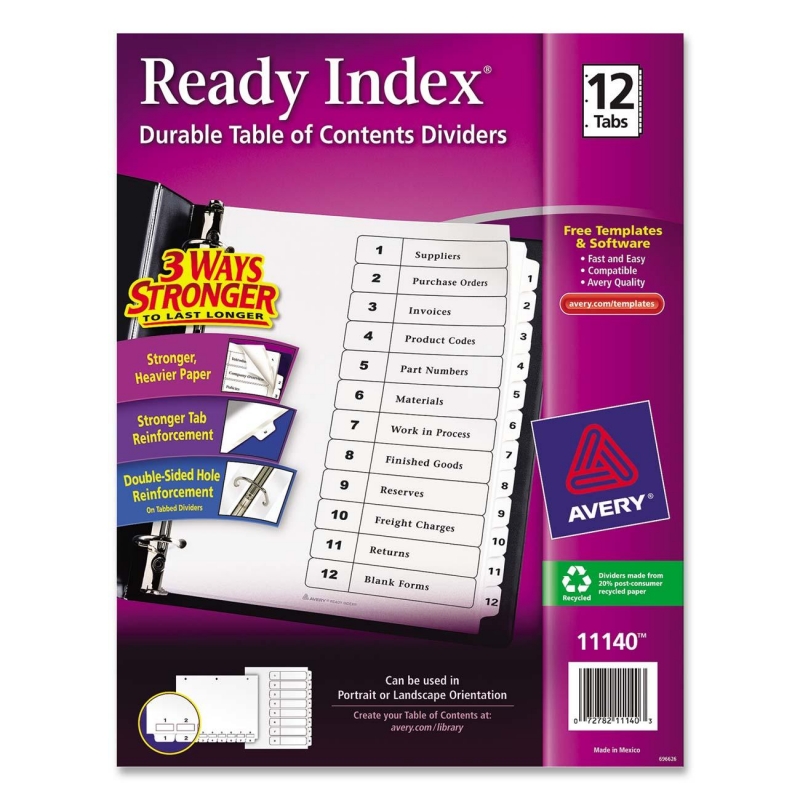 Classic Ready Index Table of Contents Divider Avery Dennison 11140 AVE11140