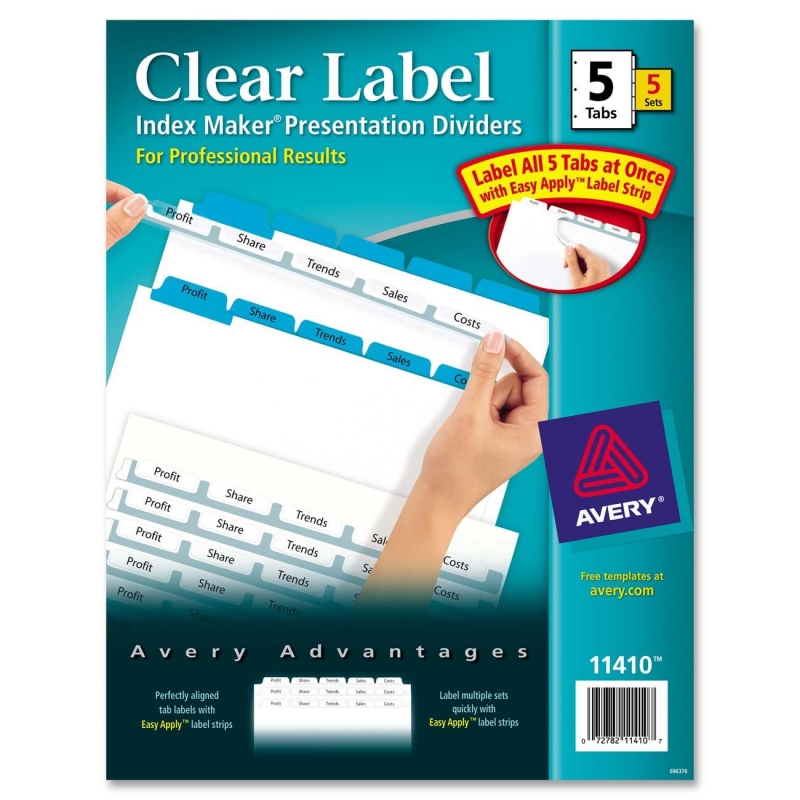 Index Maker Clear Label Divider with Color Tabs Avery Dennison 11410 AVE11410