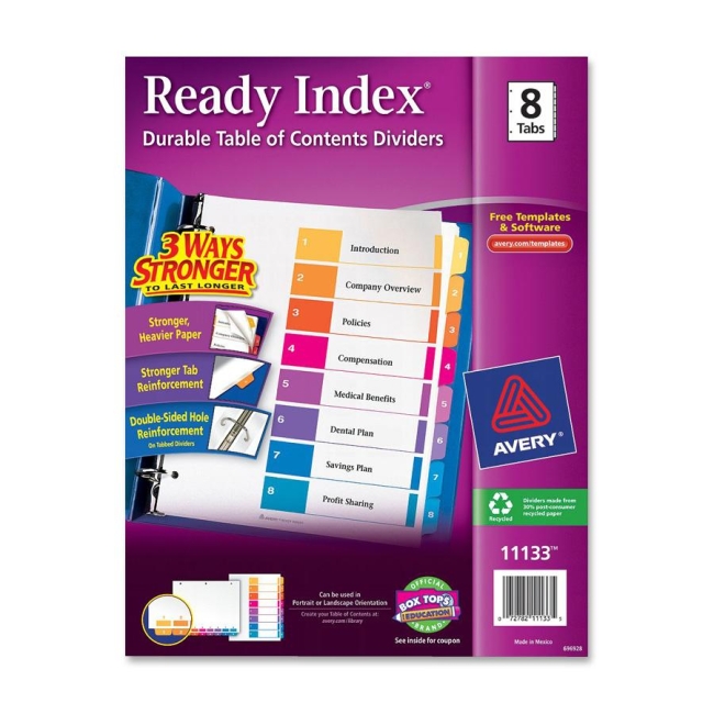 Avery Ready Index Table of Contents Reference Dividers 11133 AVE11133