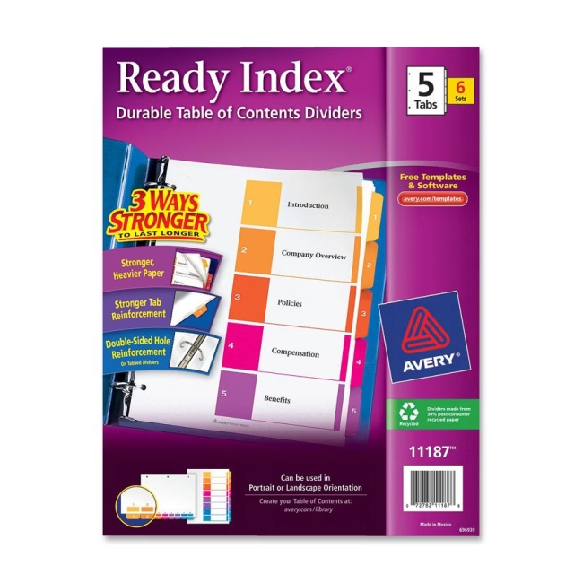 Avery Ready Index Table of Contents Reference Divider 11187 AVE11187