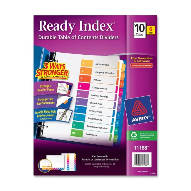 Avery Ready Index Table of Contents Reference Divider 11188 AVE11188