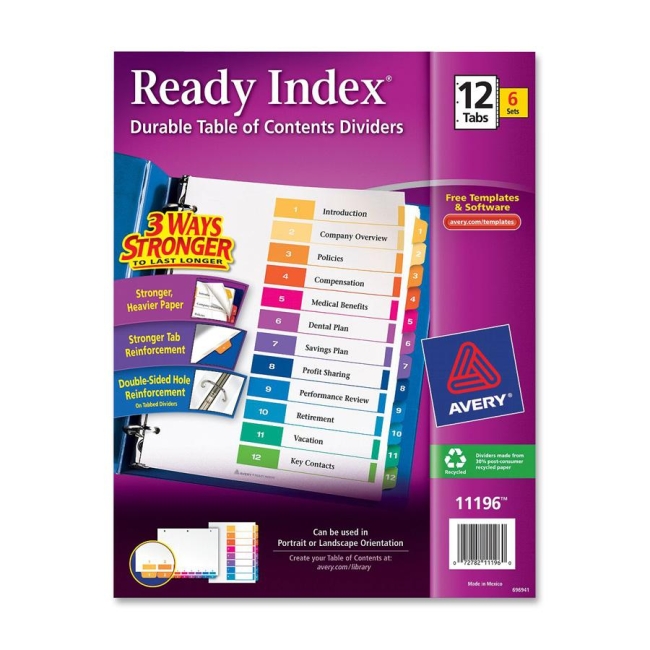 Avery Ready Index Table of Contents Reference Dividers 11196 AVE11196