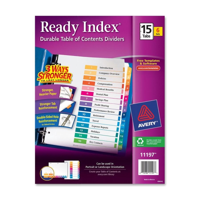 Avery Ready Index Table of Contents Reference Dividers 11197 AVE11197