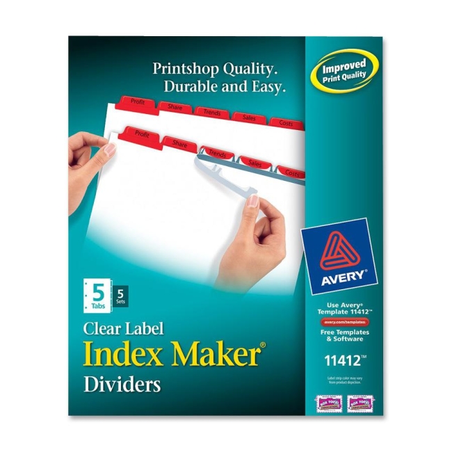 Avery Index Maker Punched Clear Label Tab Divider 11412 AVE11412