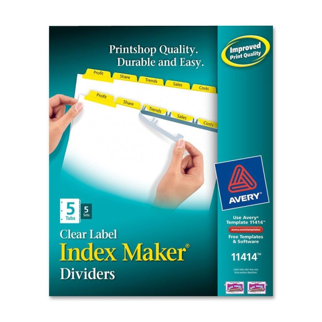 Avery Index Maker Punched Clear Label Tab Divider 11414 AVE11414