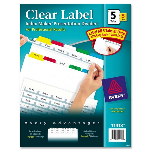 Avery Index Maker Punched Clear Label Tab Divider 11418 AVE11418