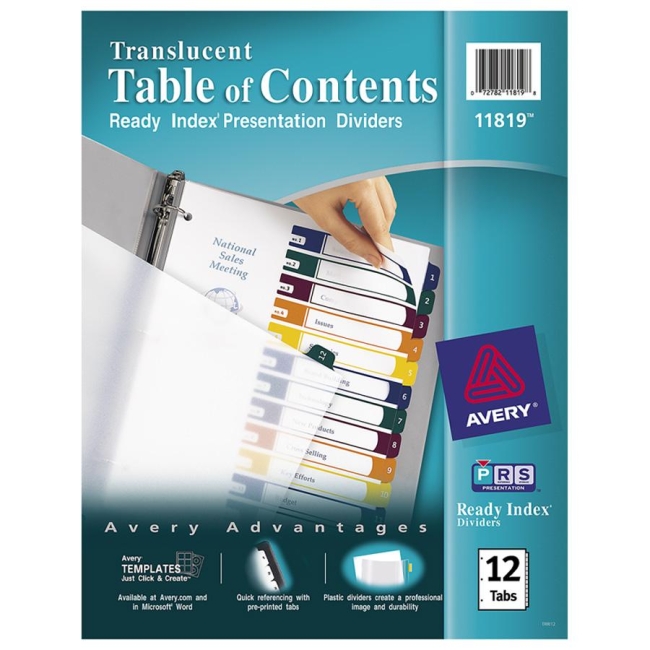 Avery Ready Index Translucent Table Of Content Dividers 11819 AVE11819