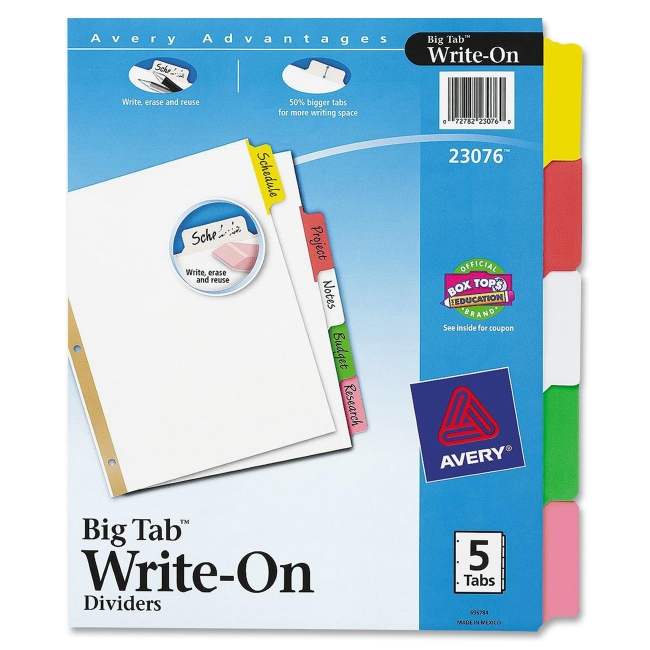 Avery Big Tab Write-On Divider with Erasable Tab 23076 AVE23076