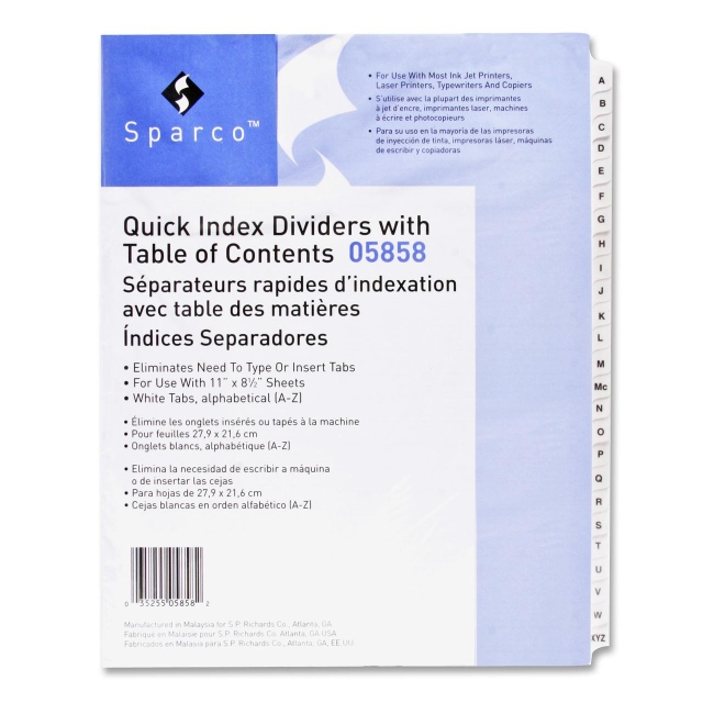 Sparco Table of Contents Index Divider 05858 SPR05858