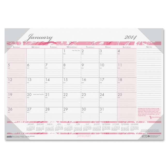 House of Doolittle Breast Cancer Awareness Compact Desk Pad Calendar 1466 HOD1466