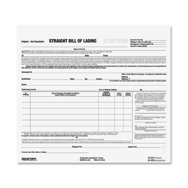 Rediform Snap-A-Way Bill of Lading Forms 44301 RED44301
