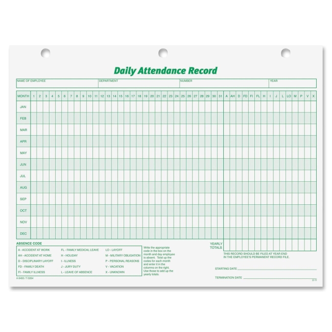 Daily Attendance Record Form Tops 3284 TOP3284