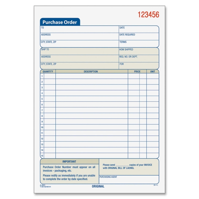 TOPS Purchase Order Book 46141 TOP46141