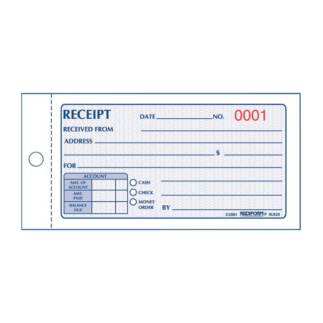 Money Receipt 2/Part Collection Forms Rediform 8L820 RED8L820