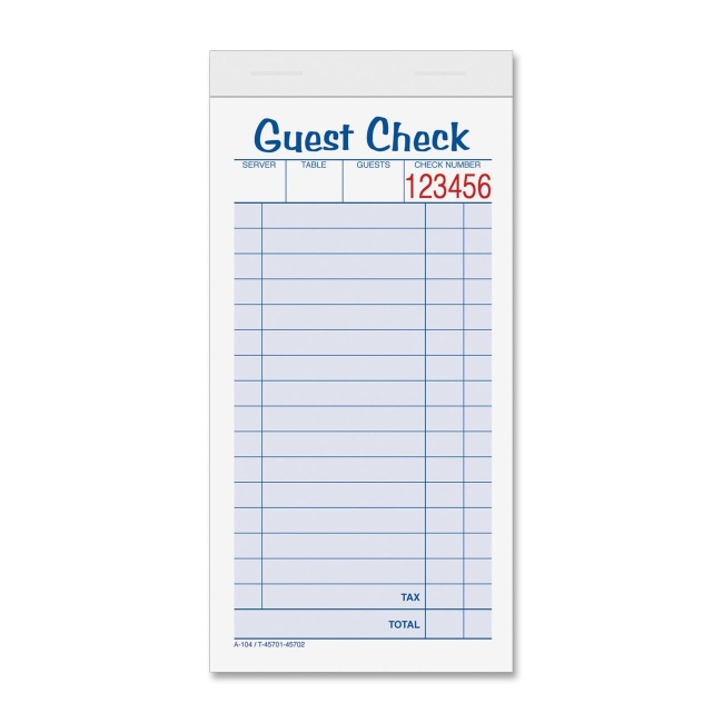TOPS Guest Check Book 45702 TOP45702