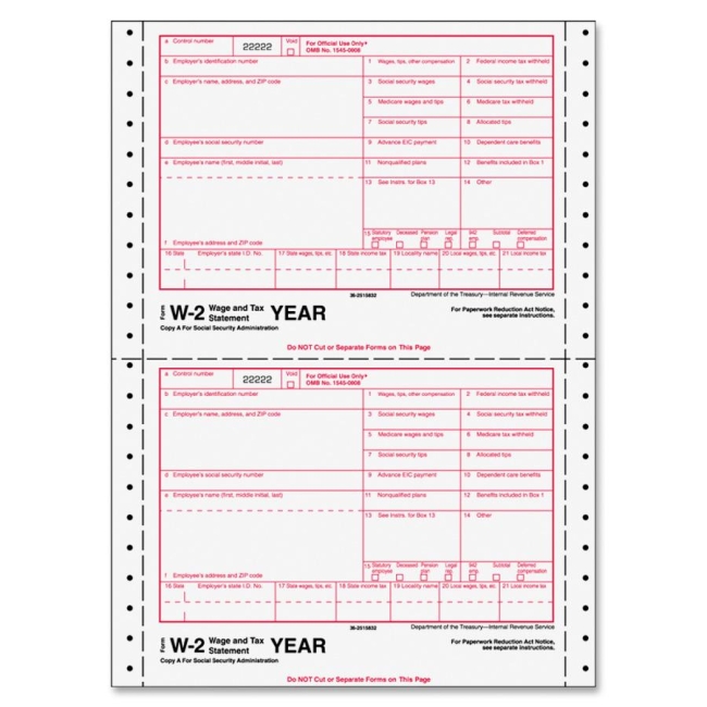 TOPS Standard W-2 Tax Form 2206C TOP2206C