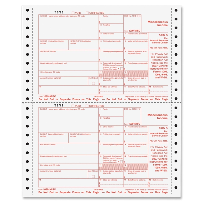 four part continuous 1099 misc form is used to report rents  royalties