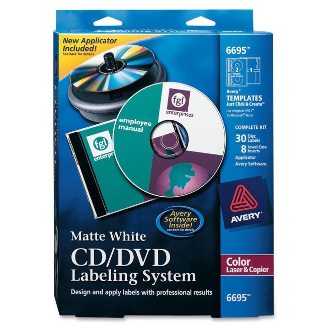 Avery Matte White CD/DVD Design Kit 6695 AVE6695