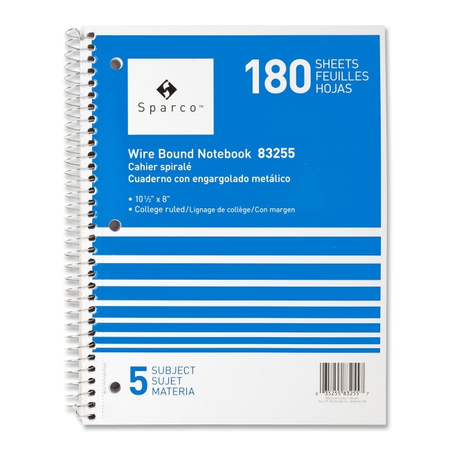 Sparco Quality Wirebound 5-Subject Notebook 83255 SPR83255