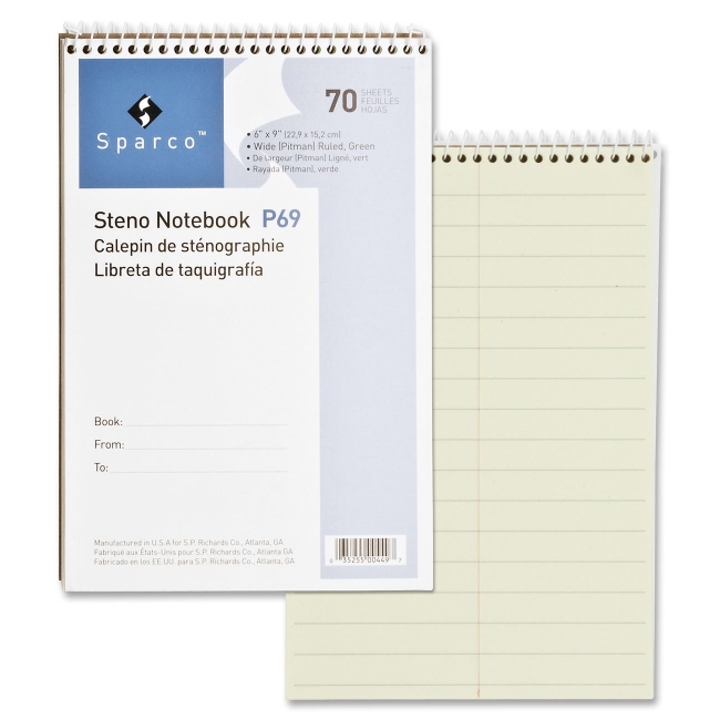 Sparco Green Pitman Ruled Steno Notebook P69 SPRP69