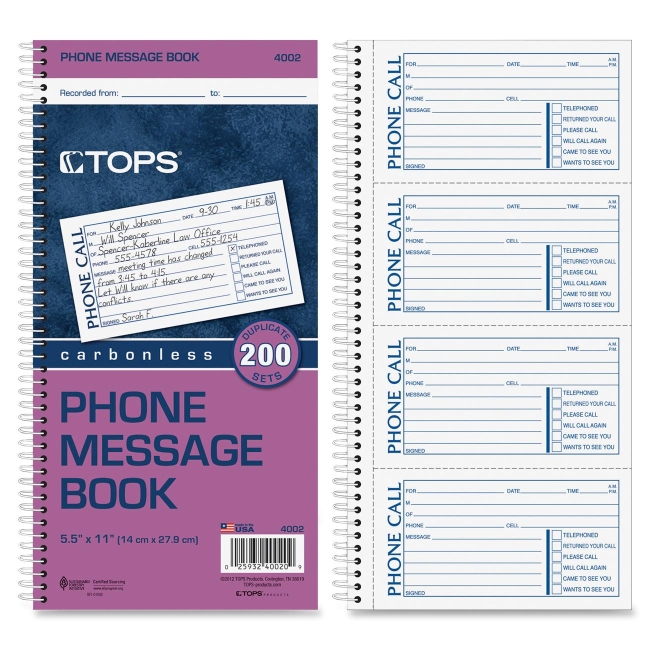 TOPS Carbonless While You Were Out Book 4002 TOP4002