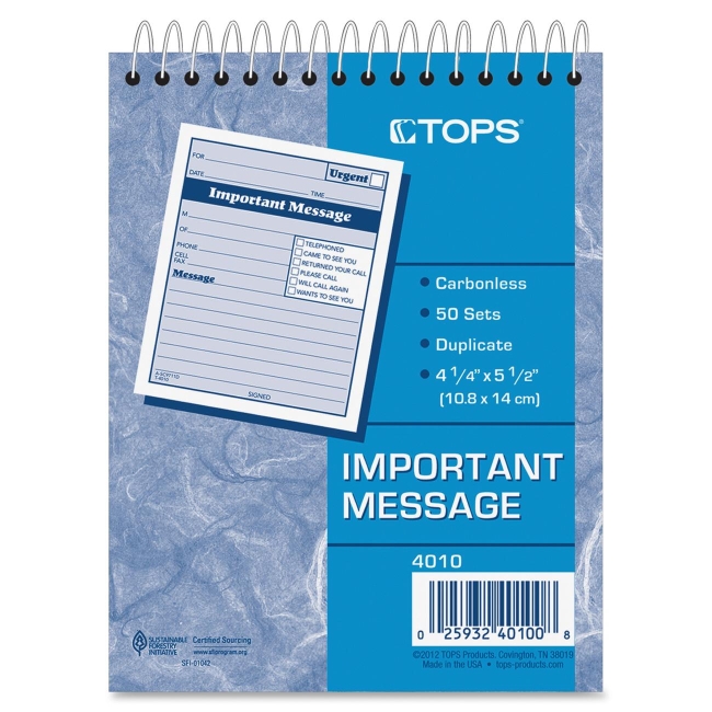 TOPS Duplicate Important Message Book 4010 TOP4010