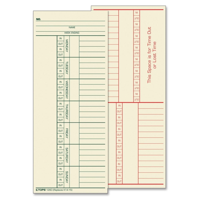 TOPS 2-Sided Weekly Time Card 1260 TOP1260