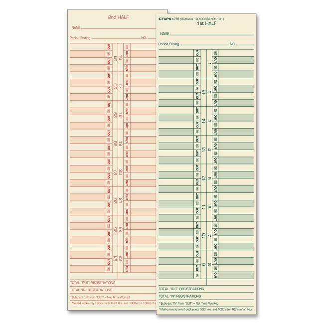 TOPS Semi-Monthly Time Card 1276 TOP1276