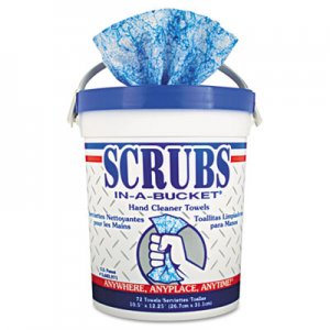 SCRUBS Hand Cleaner Towels, Cloth, 10 x 12, Blue/White, 72/Bucket ITW42272EA 42272