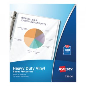 Avery Top-Load Vinyl Sheet Protectors, Heavy Gauge, Letter, Clear, 100/Box AVE73900 73900