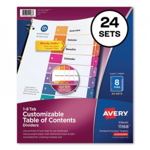 Avery Customizable TOC Ready Index Multicolor Dividers, 8-Tab, Letter, 24 Sets AVE11168 11168