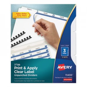 Avery Print and Apply Index Maker Clear Label Unpunched Dividers, 3Tab, Letter, 5 Sets AVE11430 11430