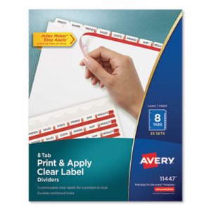 Avery Print & Apply Clear Label Dividers w/White Tabs, 8-Tab, Letter, 25 Sets AVE11447 11447