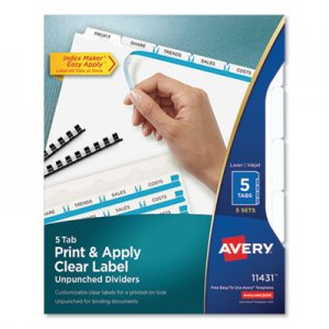 Avery Print and Apply Index Maker Clear Label Unpunched Dividers, 5Tab, Letter, 5 Sets AVE11431 11431