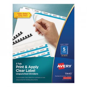 Avery Print & Apply Clear Label Unpunched Dividers, 5-Tab, Ltr, 25 Sets AVE11443 11443