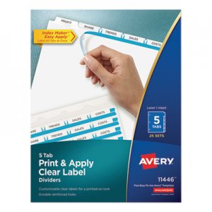 Avery Print and Apply Index Maker Clear Label Dividers, 5 White Tabs, Letter, 25 Sets AVE11446 11446
