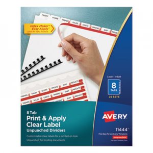 Avery Print and Apply Index Maker Clear Label Unpunched Dividers, 8-Tab, Ltr, 25 Sets AVE11444 11444