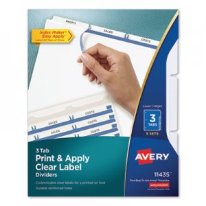 Avery Print & Apply Clear Label Dividers w/White Tabs, 3-Tab, Letter, 5 Sets AVE11435 11435