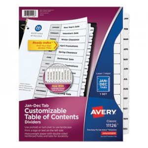 Avery Customizable TOC Ready Index Black and White Dividers, 12-Tab, Letter AVE11126 11126