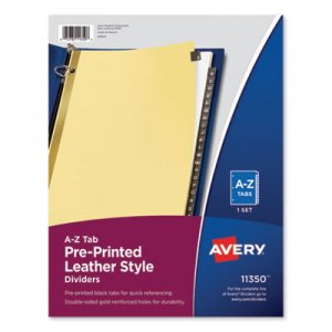 Avery Preprinted Black Leather Tab Dividers w/Gold Reinforced Edge, 25-Tab, Ltr AVE11350 11350