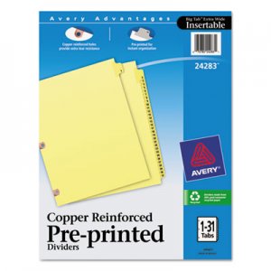 Avery Preprinted Laminated Tab Dividers w/Copper Reinforced Holes, 31-Tab, Letter AVE24283 24283